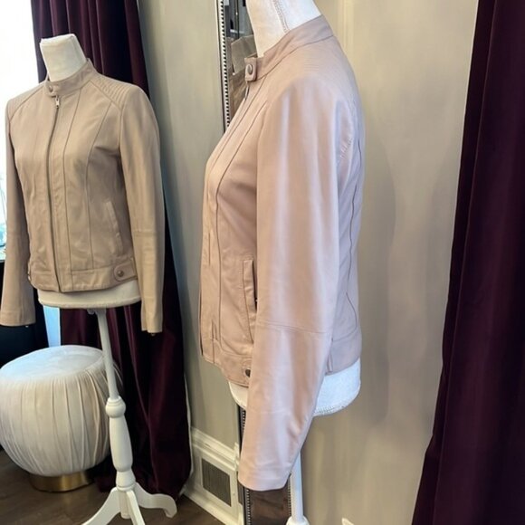 Cole Haan Moto Leather Cement Jacket Size Small - Picture 7 of 13